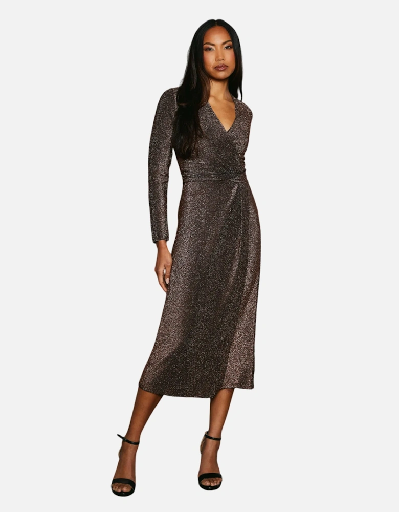 Womens/Ladies Glitter Jersey Wrap Dress