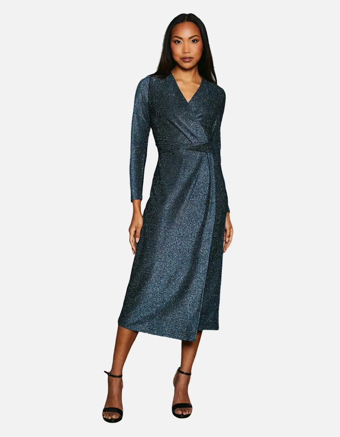 Womens/Ladies Glitter Jersey Wrap Dress, 4 of 3