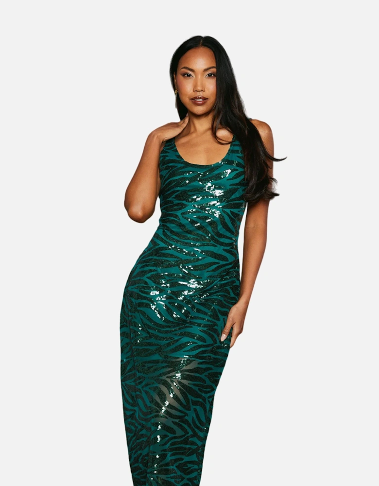 Womens/Ladies Sequin Scoop Neck Midi Dress