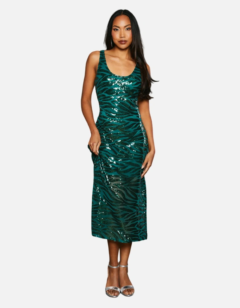 Womens/Ladies Sequin Scoop Neck Midi Dress