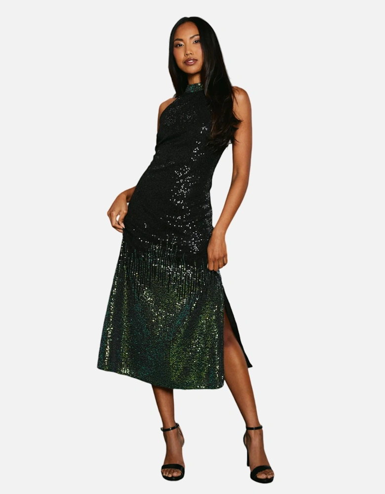 Womens/Ladies Ombre Sequin Halter Neck Midi Dress