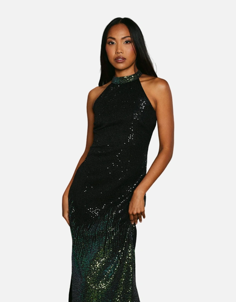 Womens/Ladies Ombre Sequin Halter Neck Midi Dress