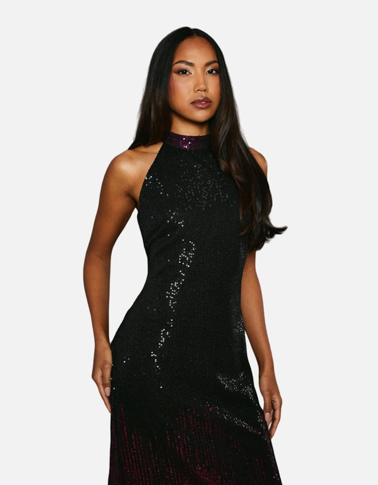 Womens/Ladies Ombre Sequin Halter Neck Midi Dress