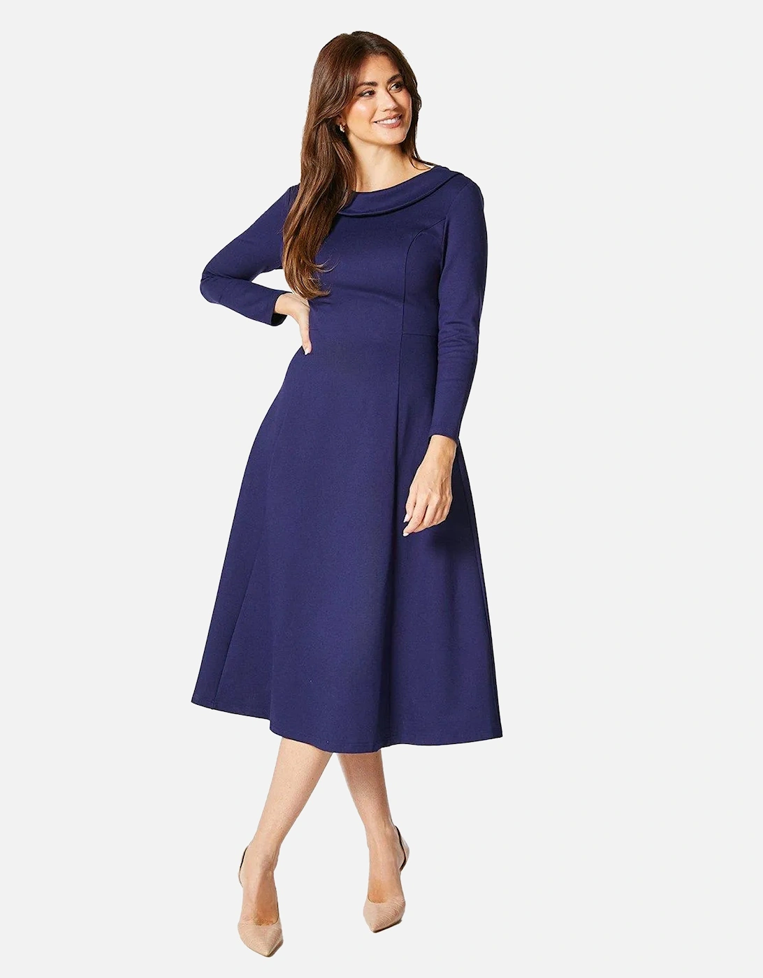 Womens/Ladies Ponte Shawl Collar Midi Dress, 4 of 3