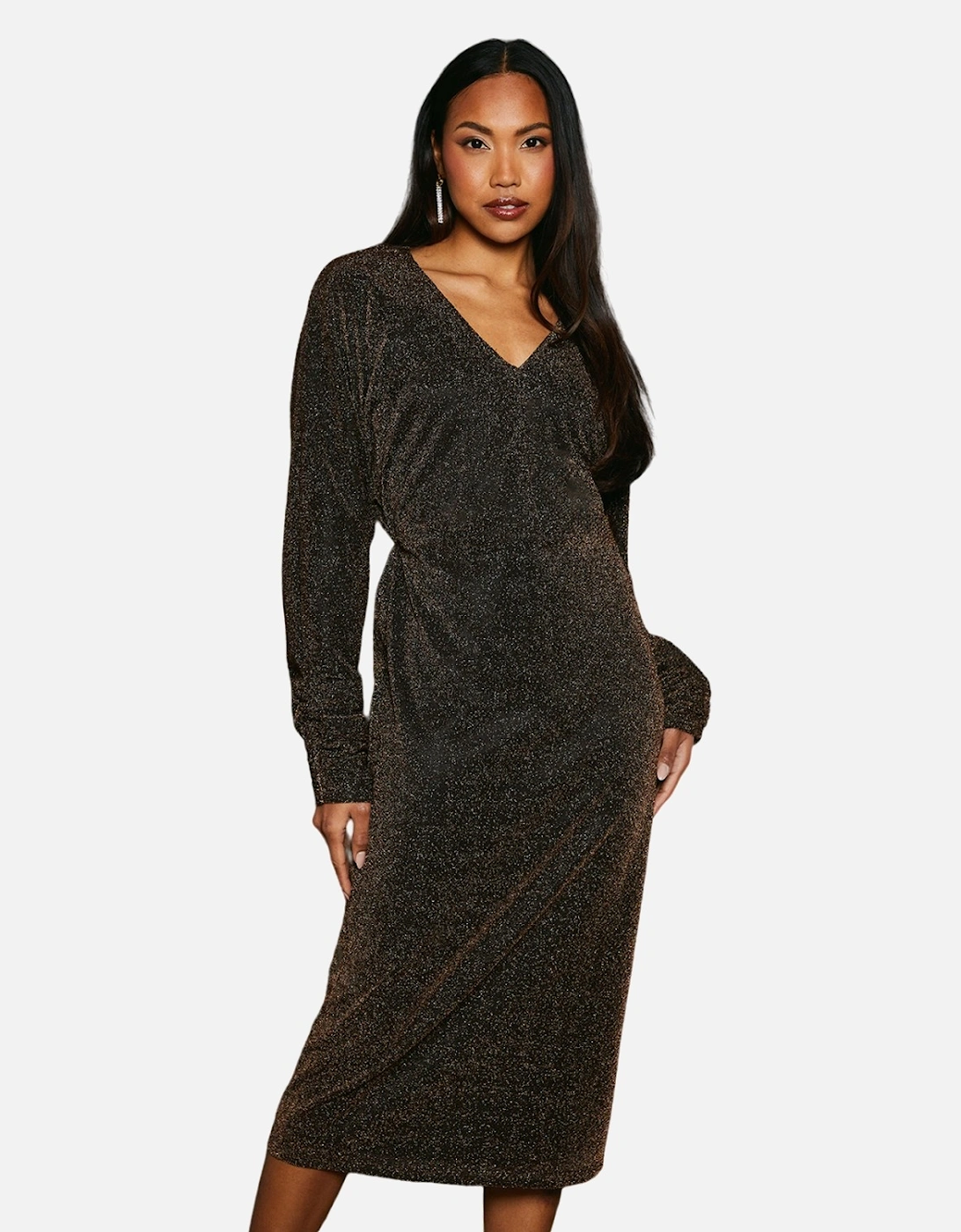 Womens/Ladies Metallic Jersey Batwing Midi Dress, 4 of 3