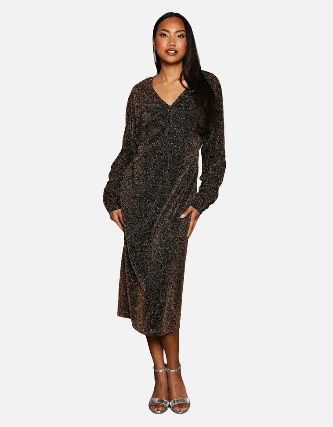 Womens/Ladies Metallic Jersey Batwing Midi Dress