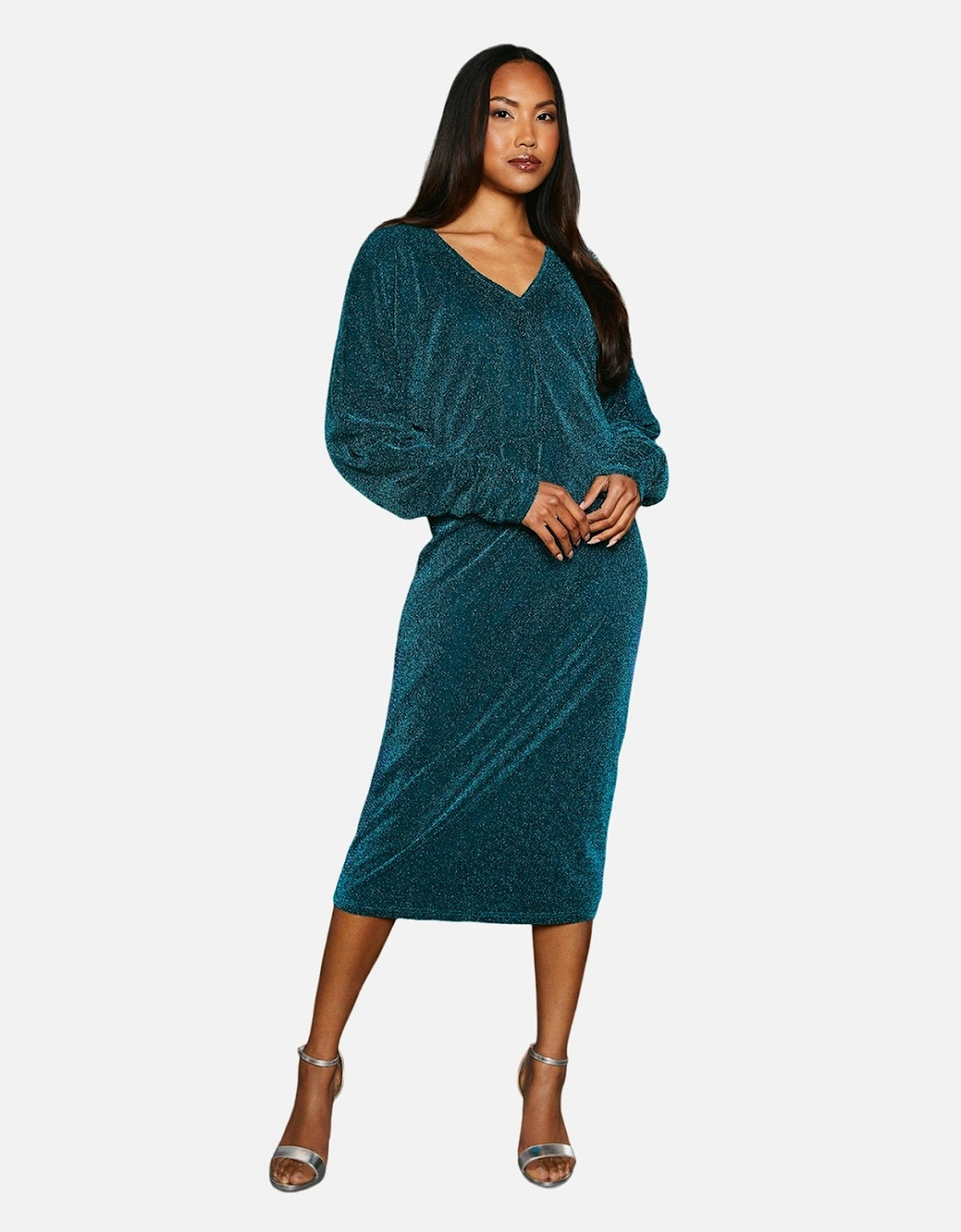 Womens/Ladies Metallic Jersey Batwing Midi Dress