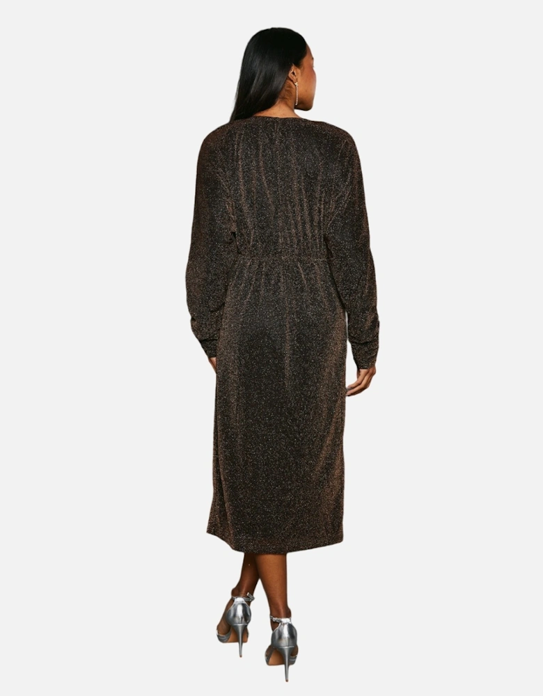Womens/Ladies Metallic Jersey Batwing Midi Dress
