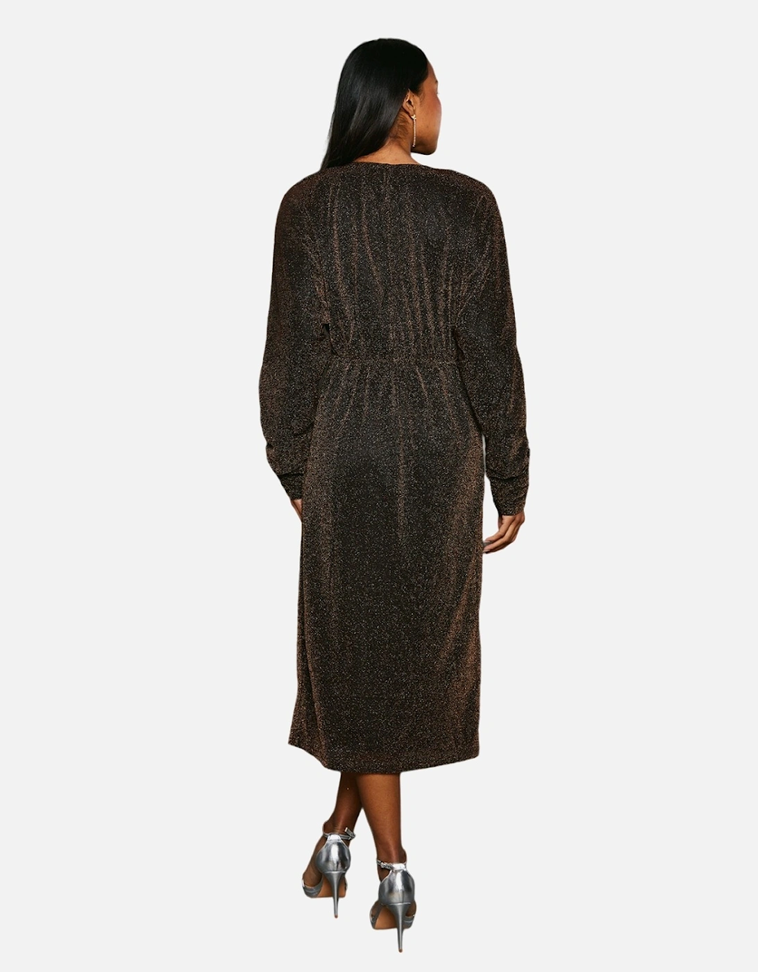 Womens/Ladies Metallic Jersey Batwing Midi Dress