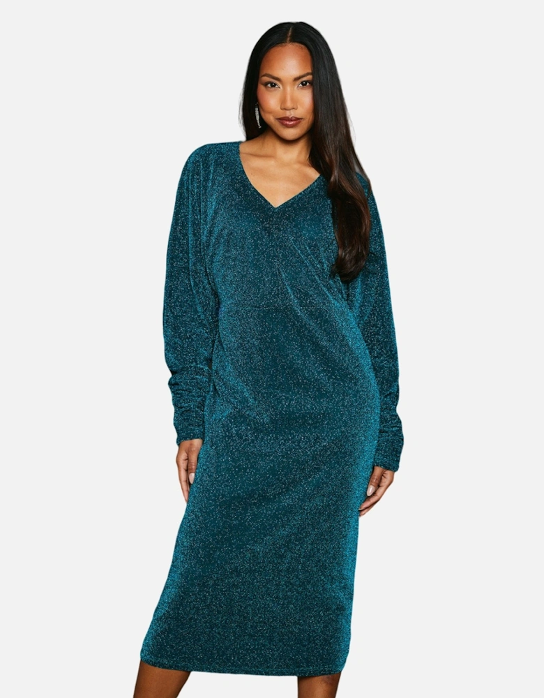 Womens/Ladies Metallic Jersey Batwing Midi Dress