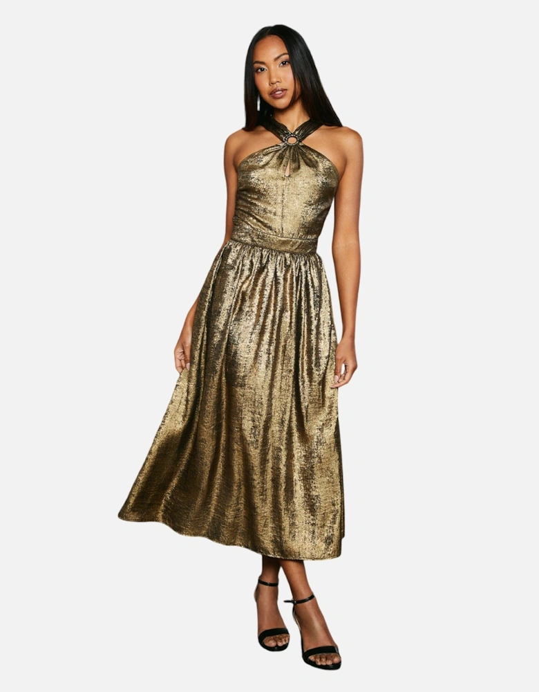 Womens/Ladies Metallic Halter Neck Midi Dress