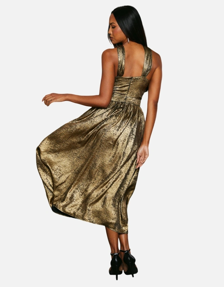 Womens/Ladies Metallic Halter Neck Midi Dress