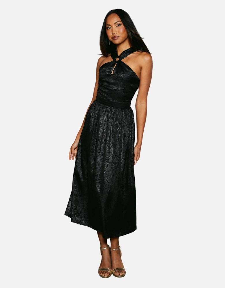 Womens/Ladies Metallic Halter Neck Midi Dress