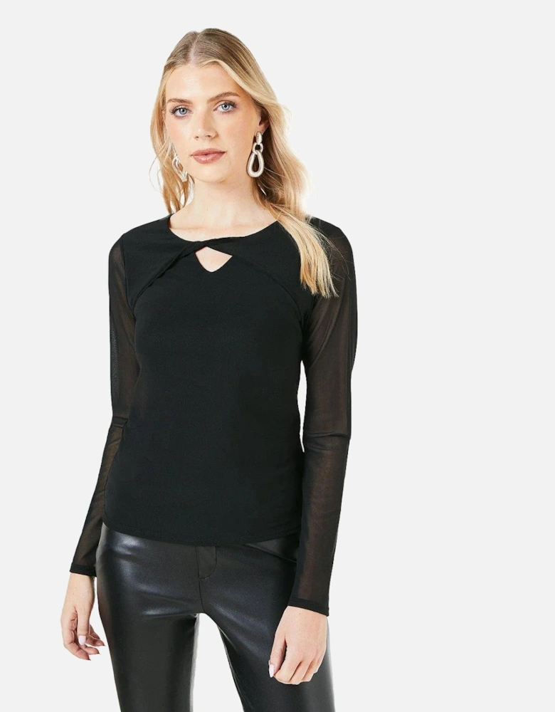 Womens/Ladies Mesh Twist Neck Top