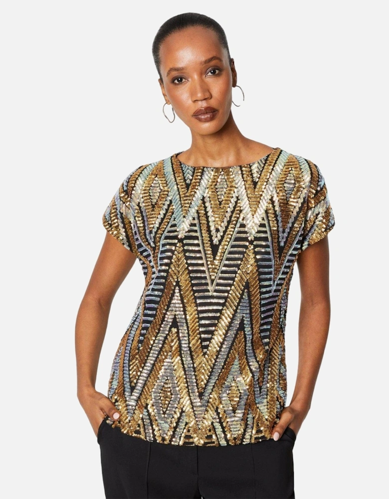 Womens/Ladies Sequins Cold Shoulder Top