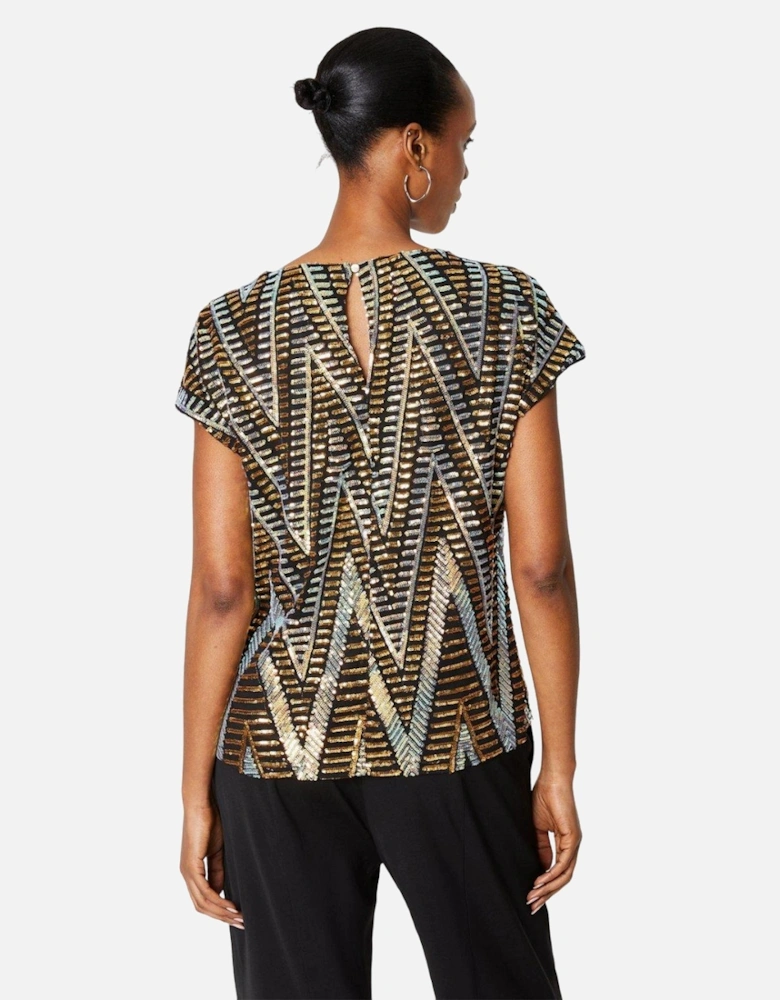 Womens/Ladies Sequins Cold Shoulder Top