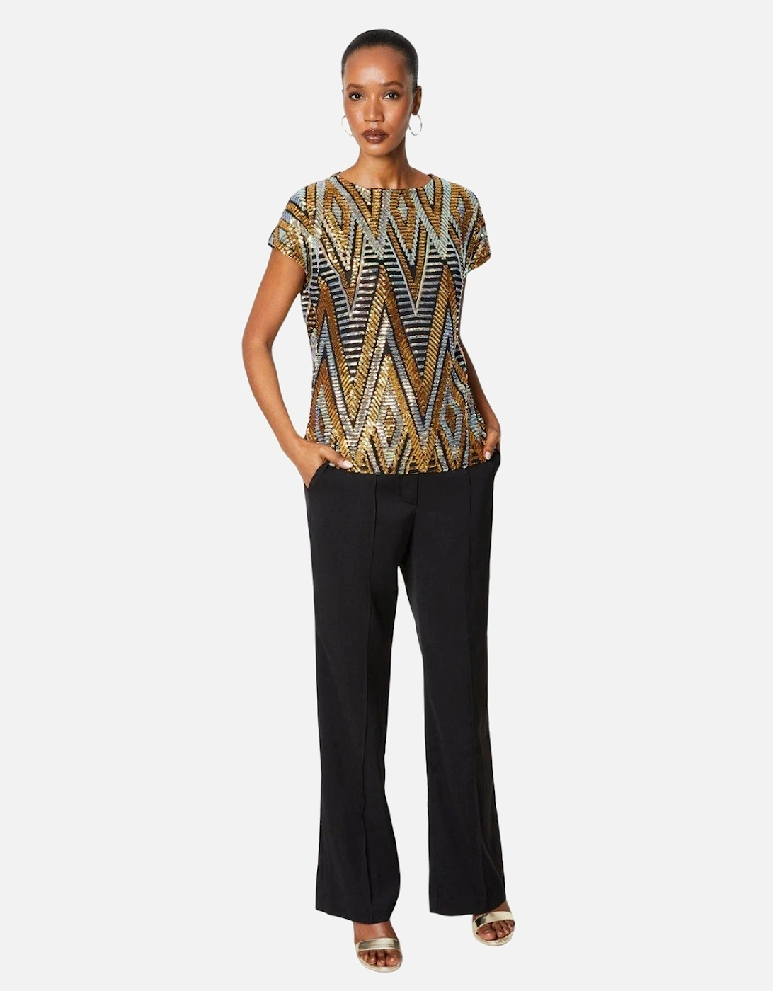 Womens/Ladies Sequins Cold Shoulder Top