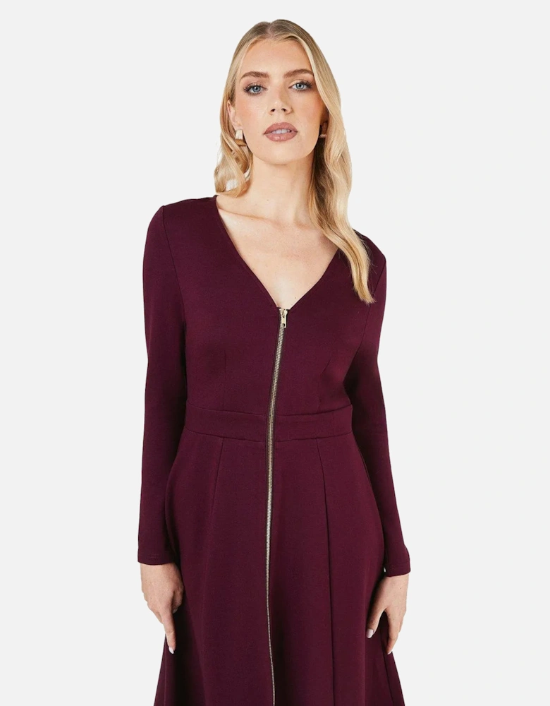 Womens/Ladies Ponte Zip Front Midi Dress