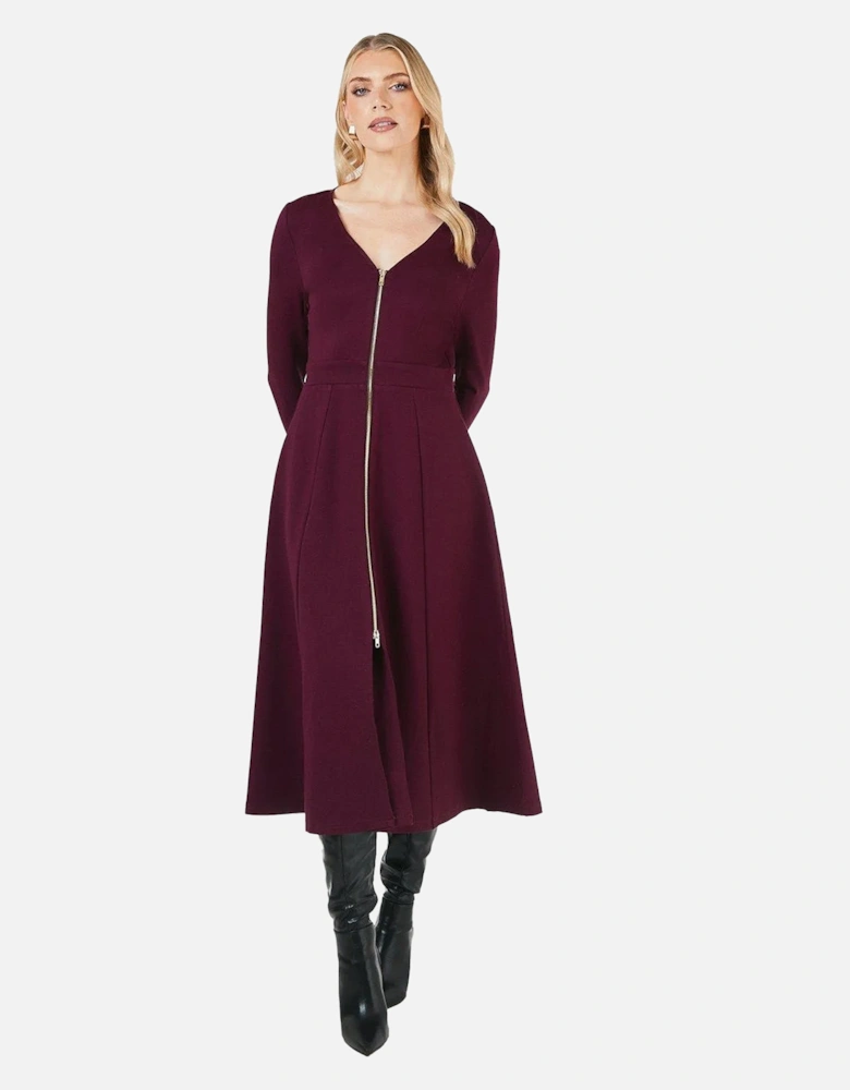 Womens/Ladies Ponte Zip Front Midi Dress