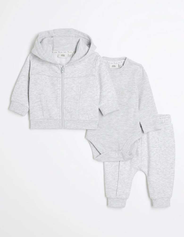 Baby Boy Grey Hoodie 3 Piece Set - Grey