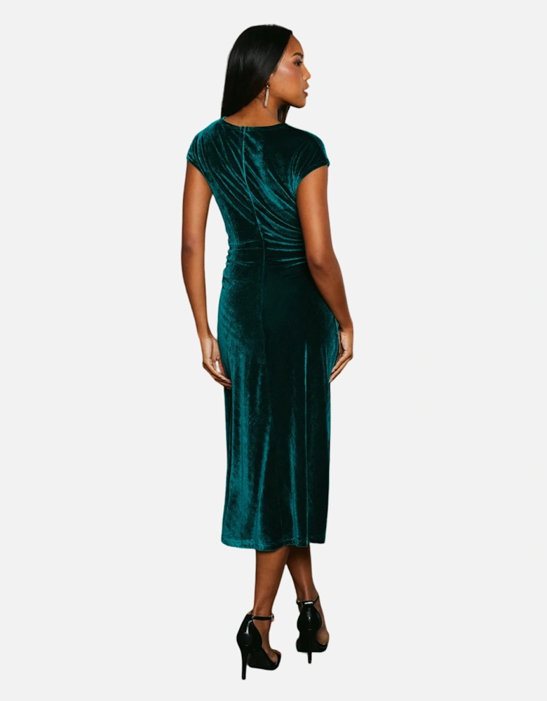 Womens/Ladies Velvet Ruched Waist Midi Dress