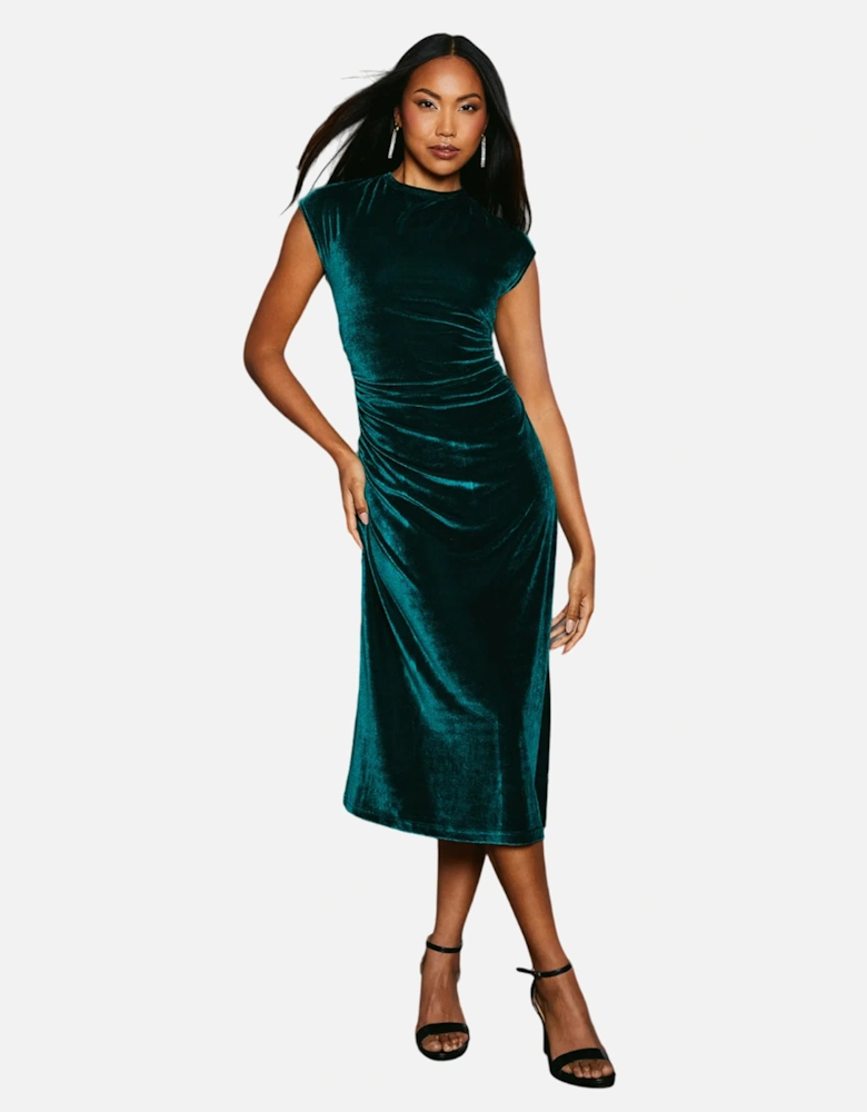 Womens/Ladies Velvet Ruched Waist Midi Dress