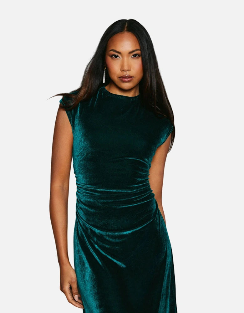 Womens/Ladies Velvet Ruched Waist Midi Dress