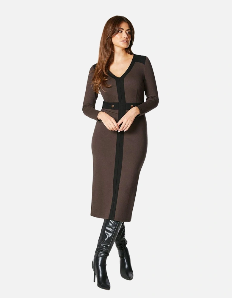 Womens/Ladies Contrast Ponte Midi Dress