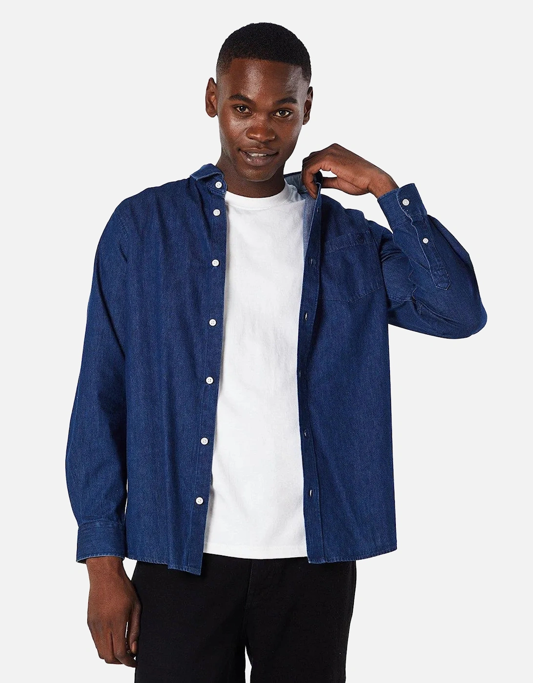 Mens Denim Long-Sleeved Shirt, 4 of 3