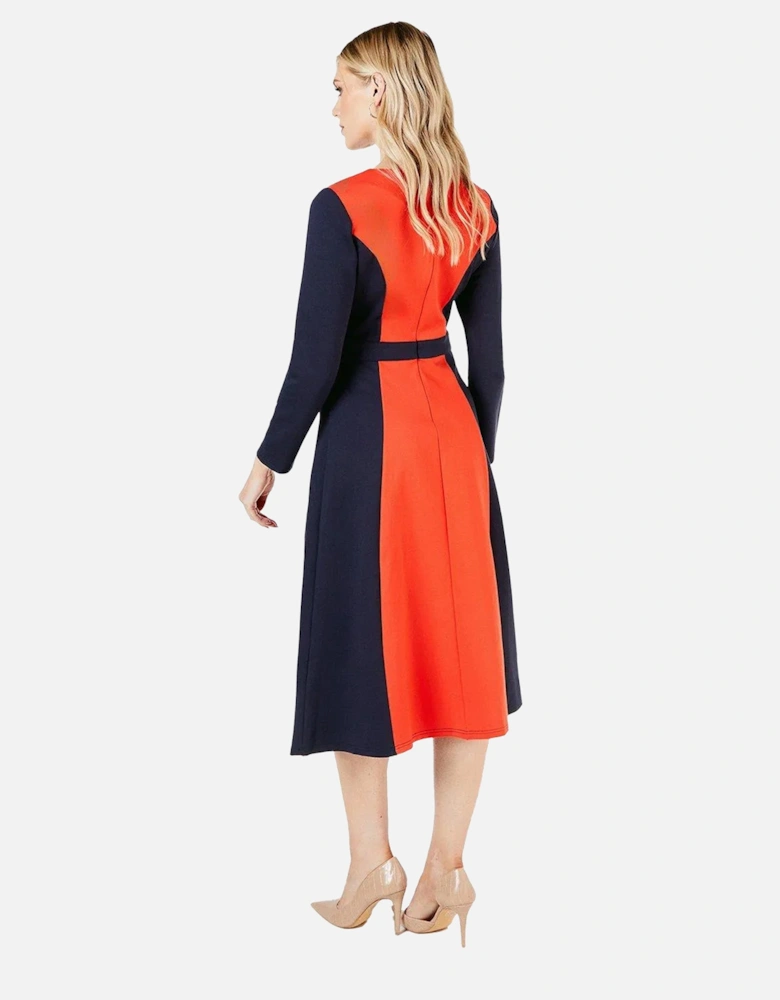 Womens/Ladies Colour Block Ponte Belted Midi Dress