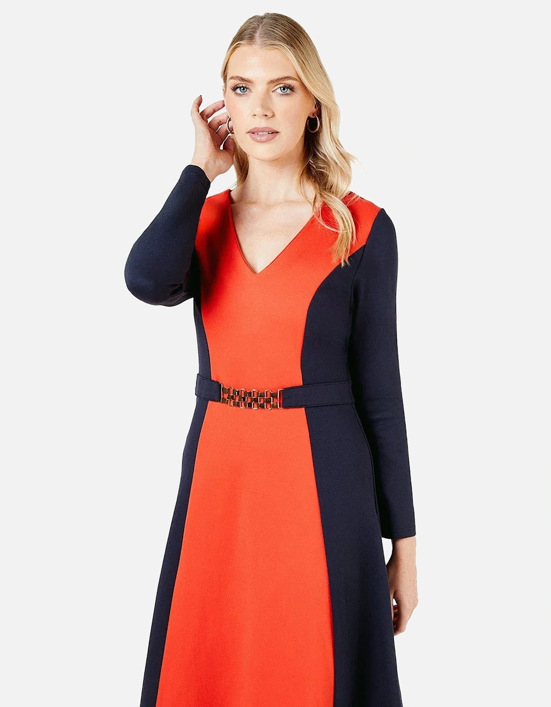 Womens/Ladies Colour Block Ponte Belted Midi Dress