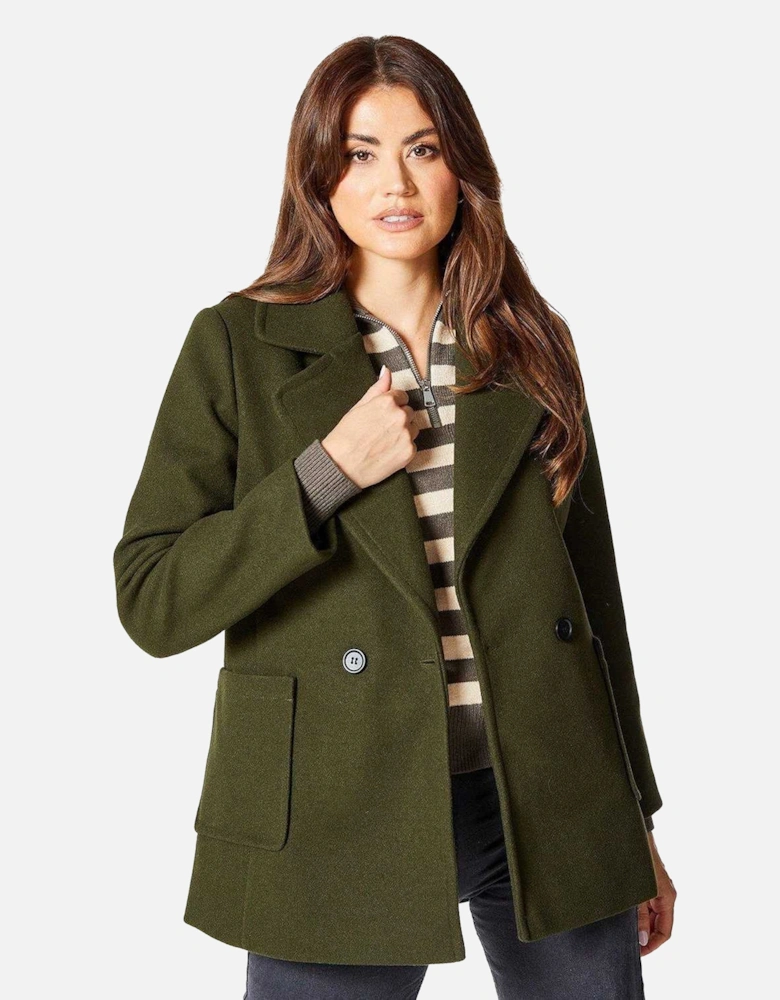 Womens/Ladies Patch Pocket Petite Double Breasted Coat