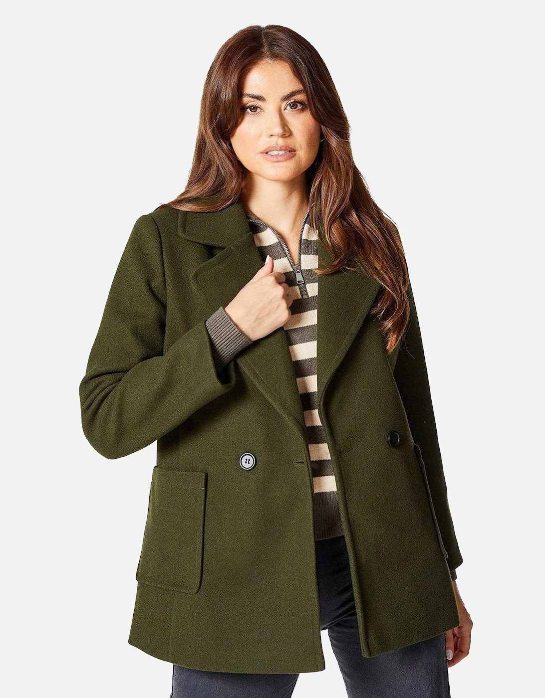 Womens/Ladies Patch Pocket Petite Double Breasted Coat