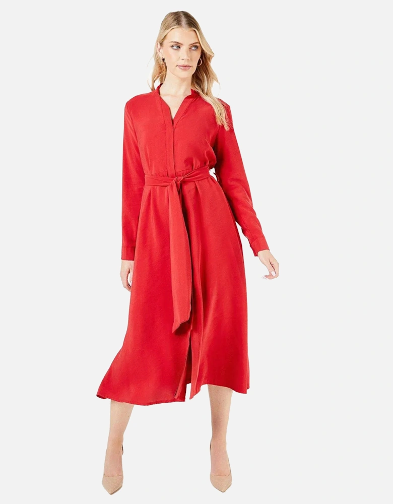 Womens/Ladies Plain Belted Shirt Dress