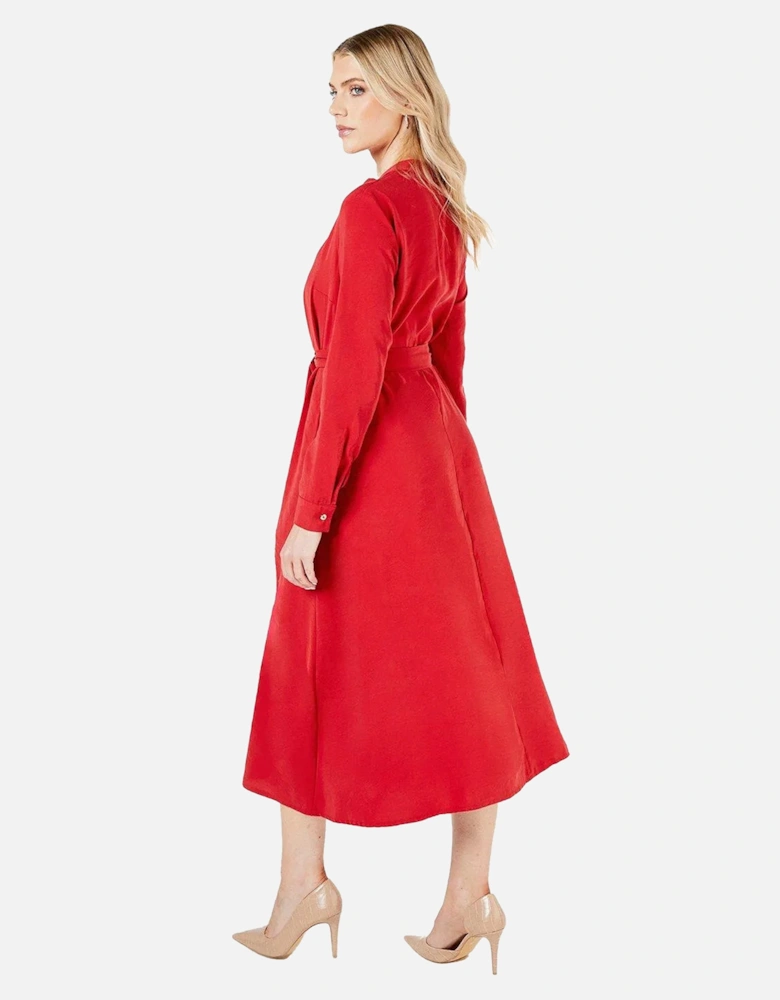 Womens/Ladies Plain Belted Shirt Dress