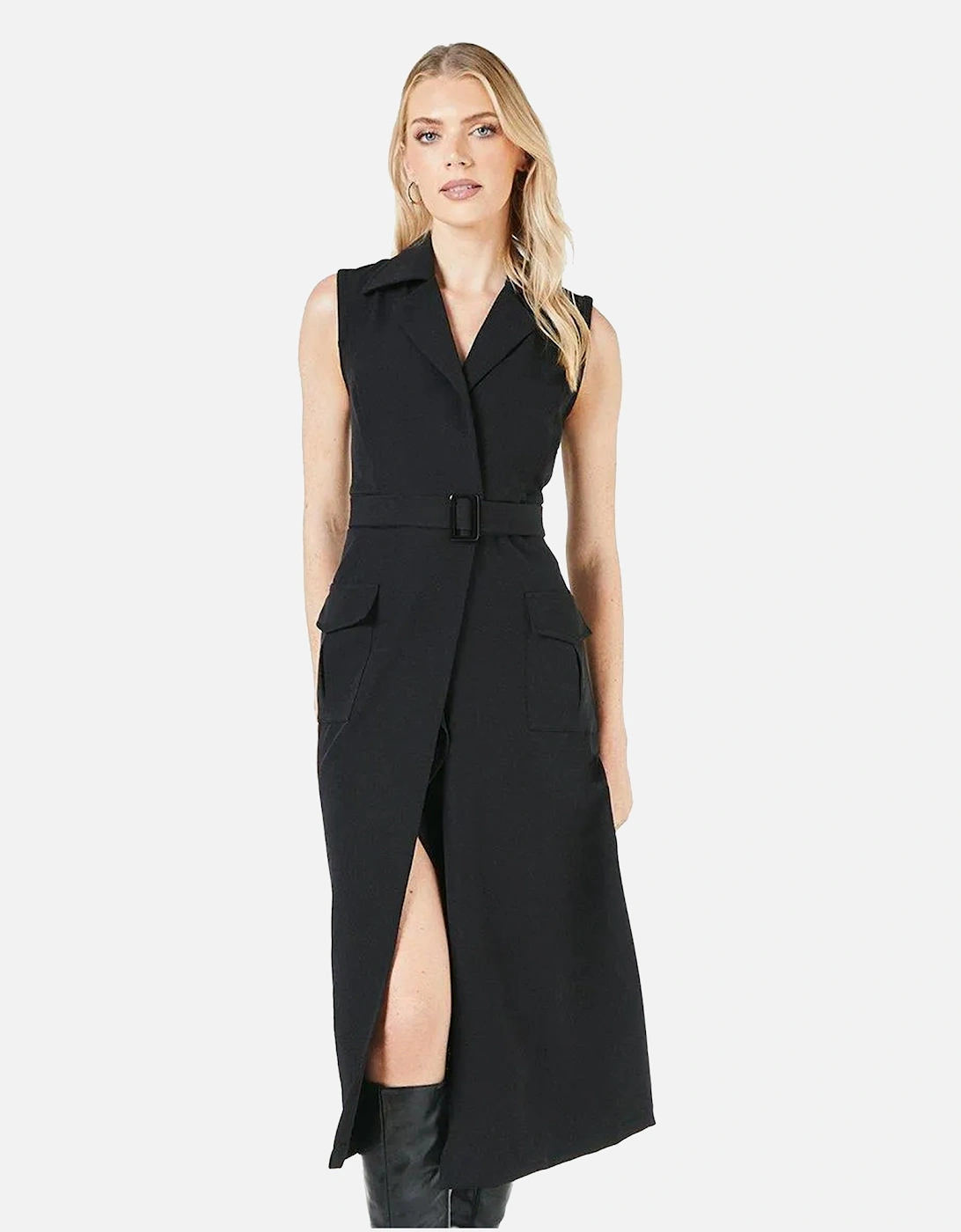 Womens/Ladies Plain Belted Blazer Dress