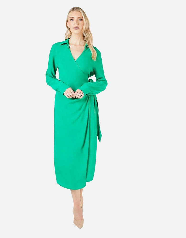 Womens/Ladies Belt Detail Collared Wrap Dress