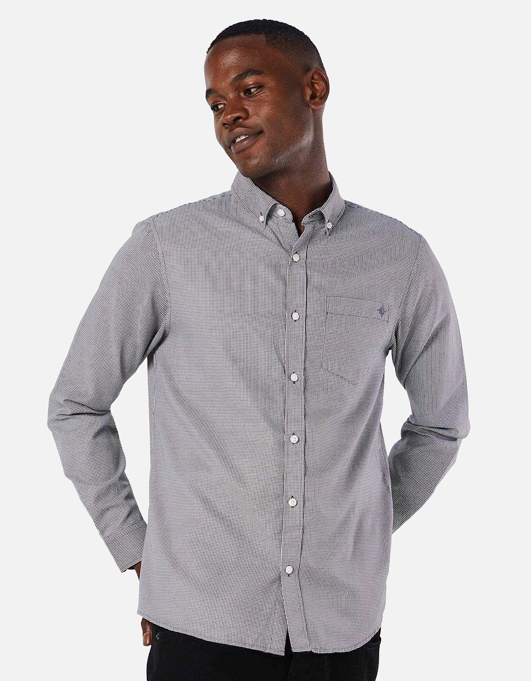 Mens Mini Grid Check Long-Sleeved Shirt