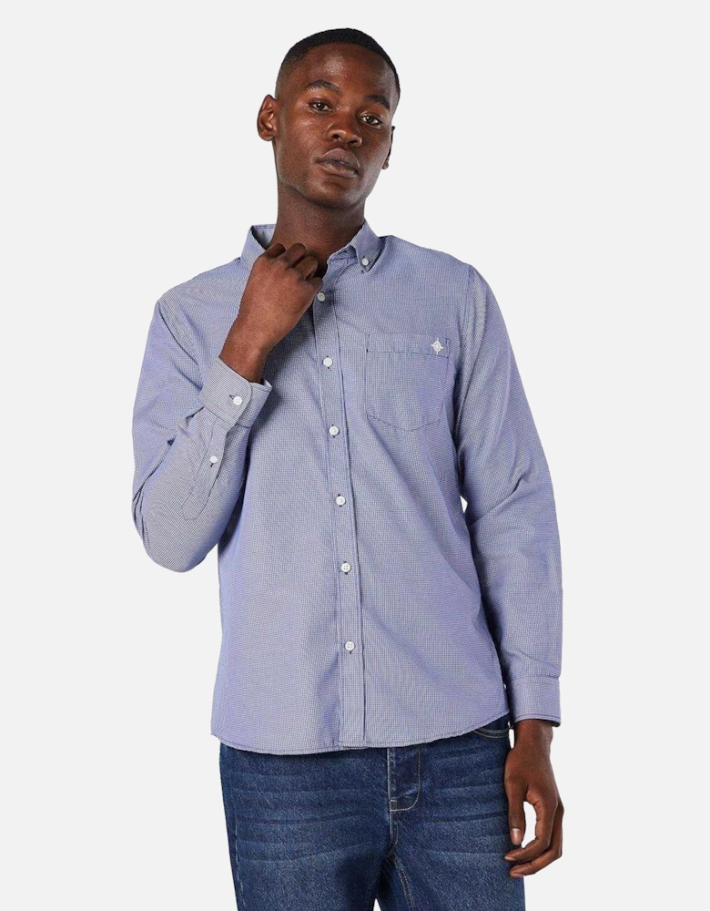 Mens Mini Grid Check Long-Sleeved Shirt