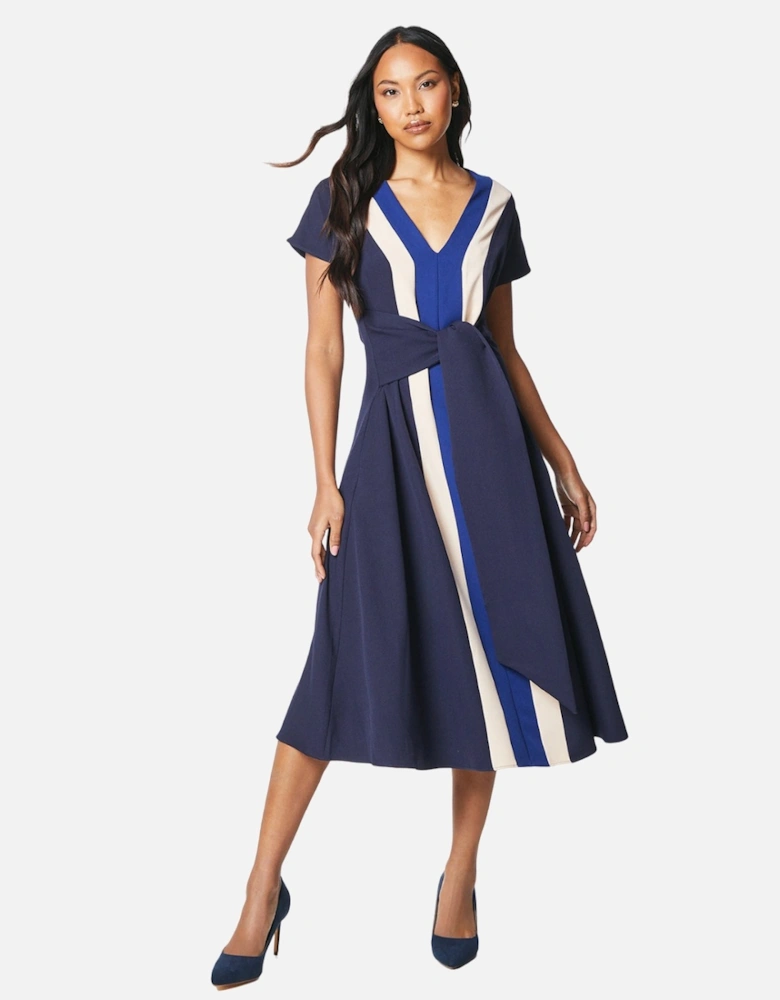 Womens/Ladies Colour Block Tie Belt Midi Dress