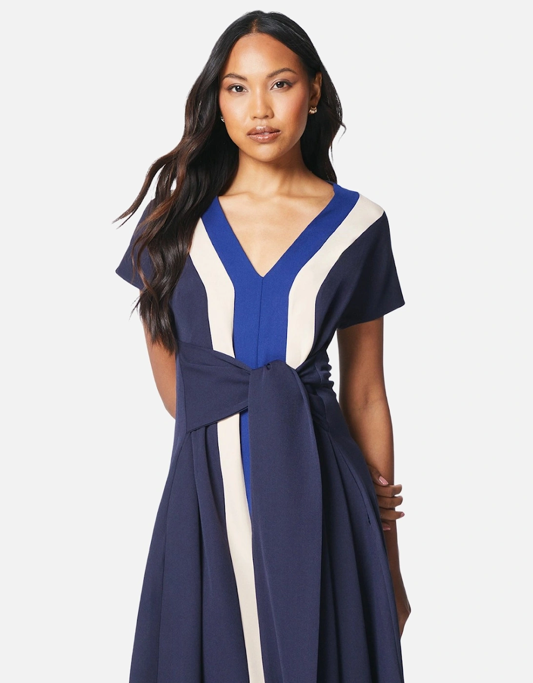 Womens/Ladies Colour Block Tie Belt Midi Dress