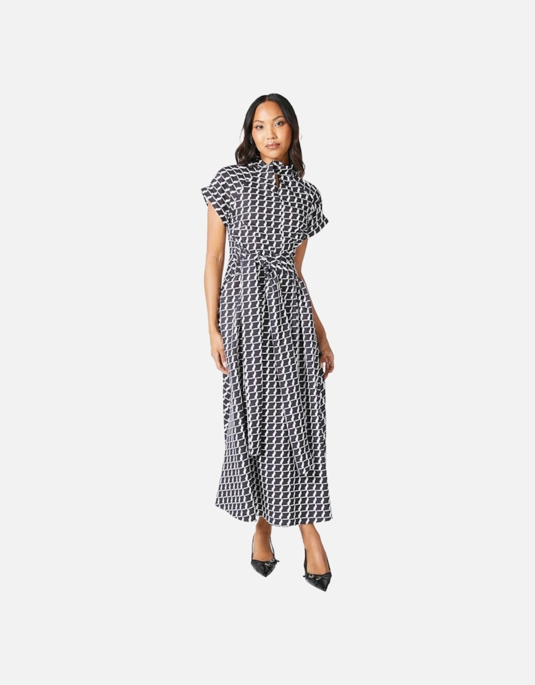 Womens/Ladies Geometric Twist Neck Midi Dress