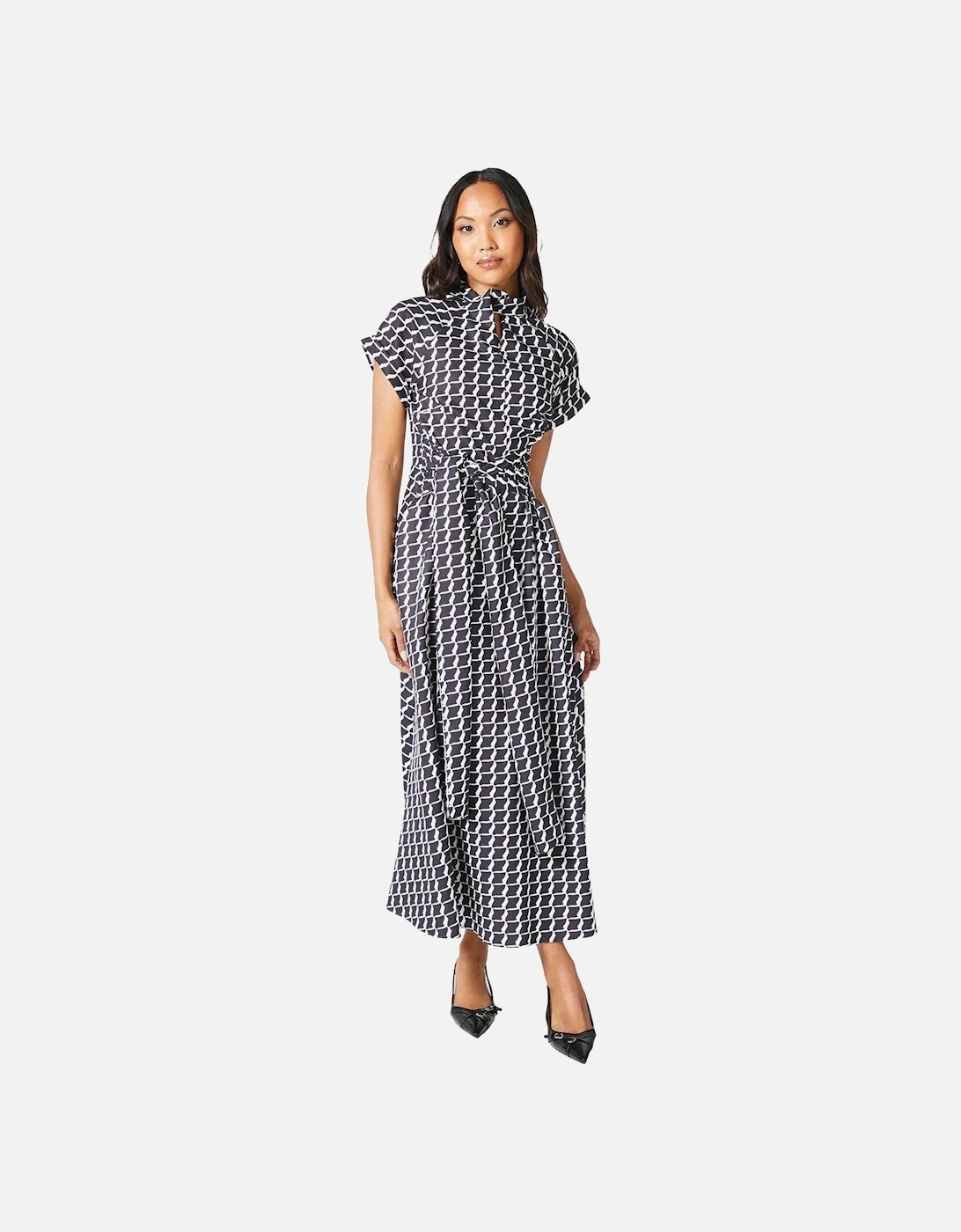 Womens/Ladies Geometric Twist Neck Midi Dress, 4 of 3