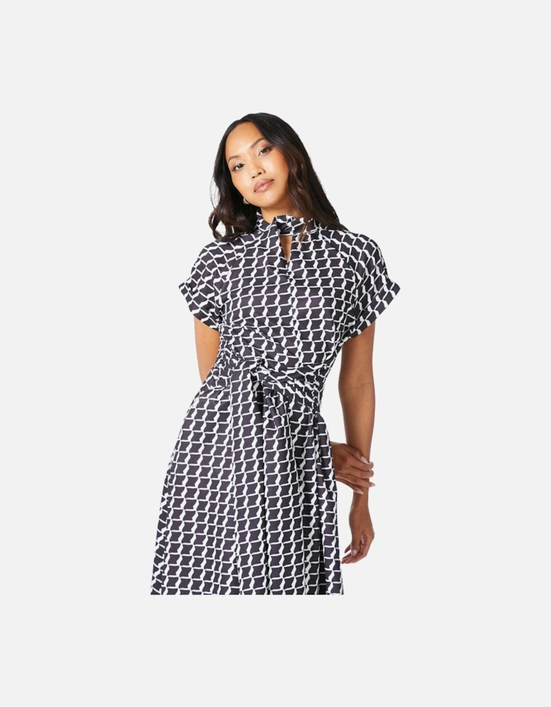 Womens/Ladies Geometric Twist Neck Midi Dress