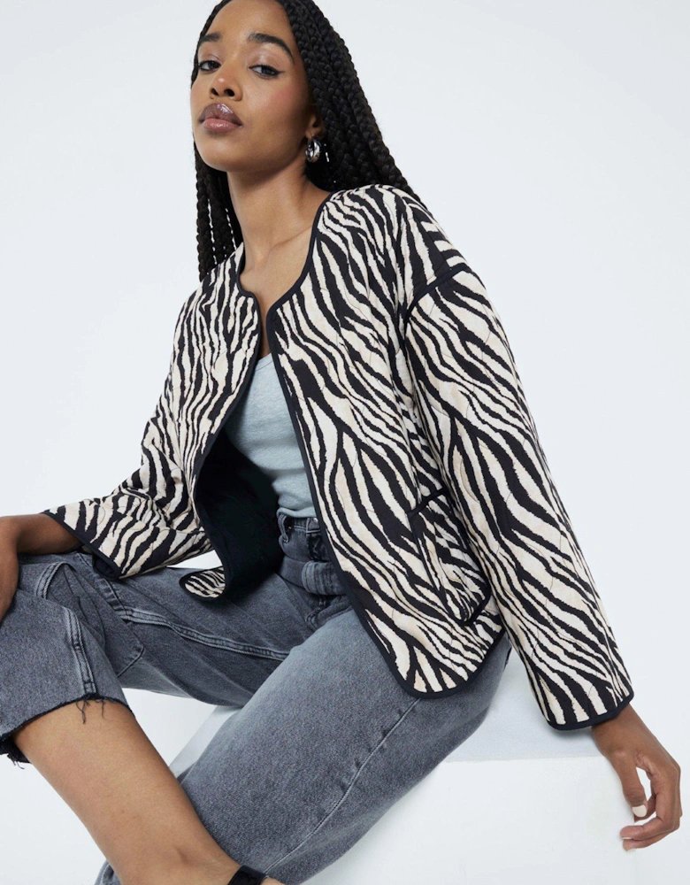 Printed Zebra Quilted Jacket - Black