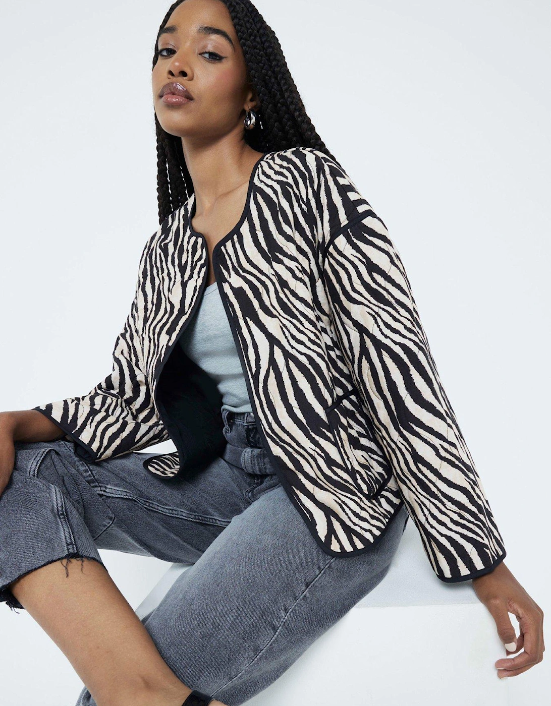 Printed Zebra Quilted Jacket - Black, 5 of 4