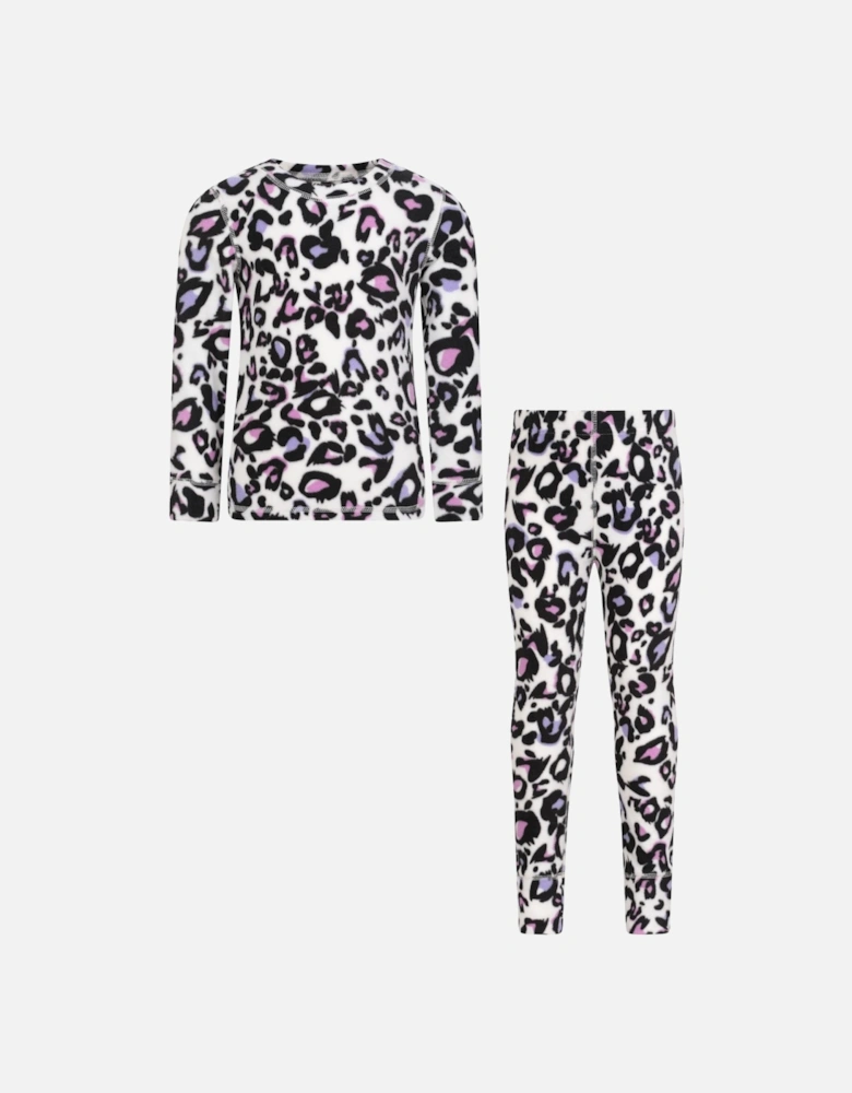 Childrens/Kids Leopard Print Polar Fleece Base Layer Set