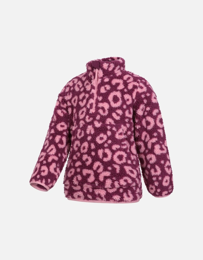 Childrens/Kids Ember Leopard Print Borg Fleece Top