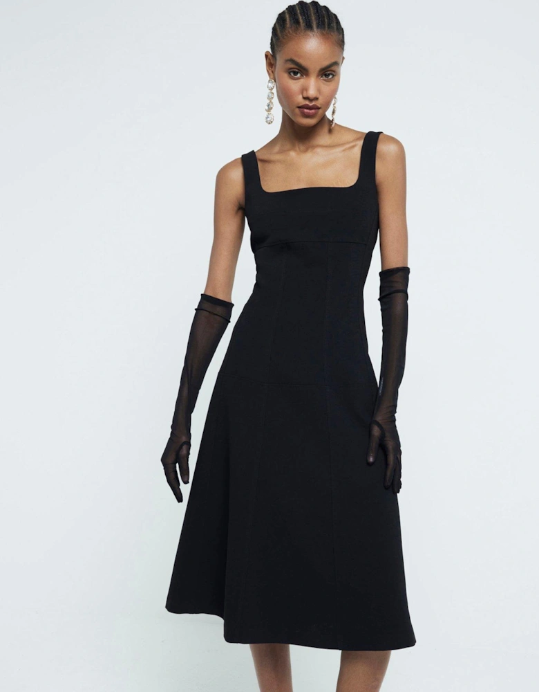 Tailored Seamed Midi Dress - Black