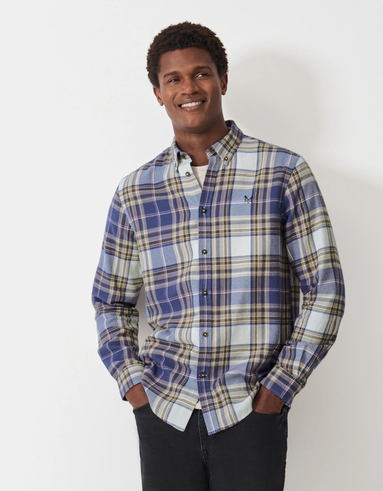 Men's Long Sleeve Spencer Tartan Shirt Taupe Blue